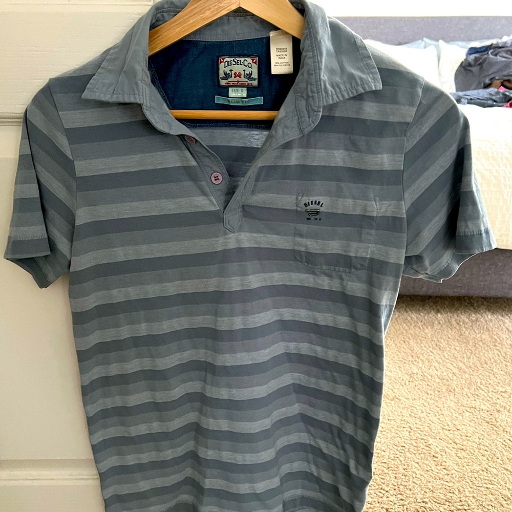 Diesel Blue Striped Polo Shirt. Size Small.